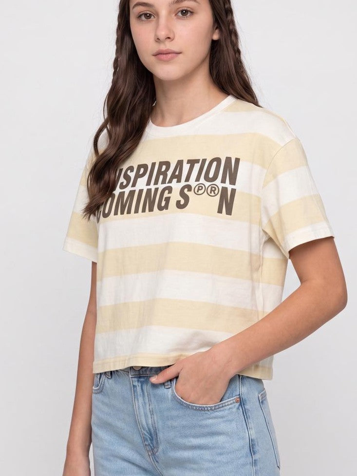Yellow Striped Cotton Regular Fit T-Shirt for Women - Image 3