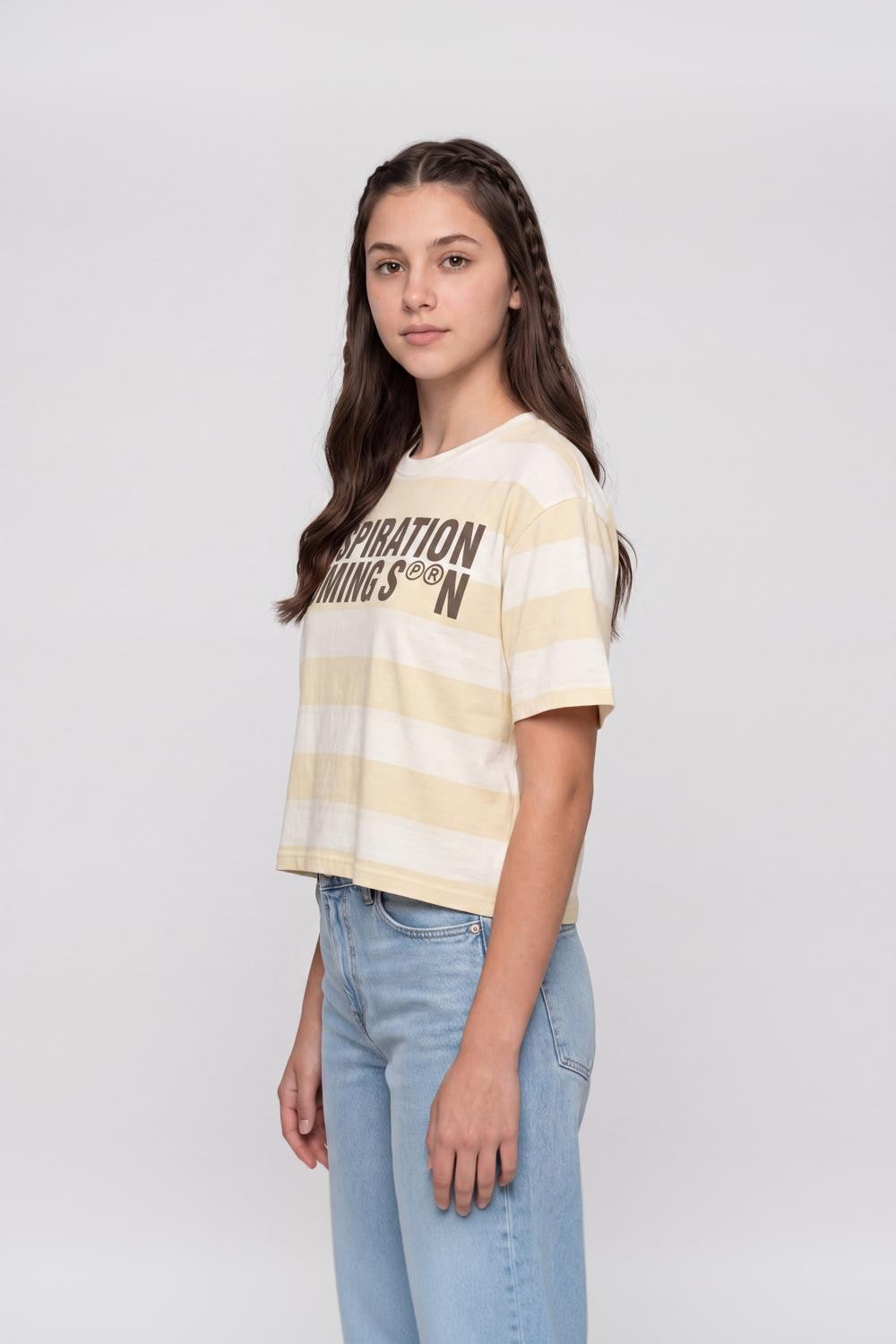 Yellow Striped Cotton Regular Fit T-Shirt for Women - Image 4