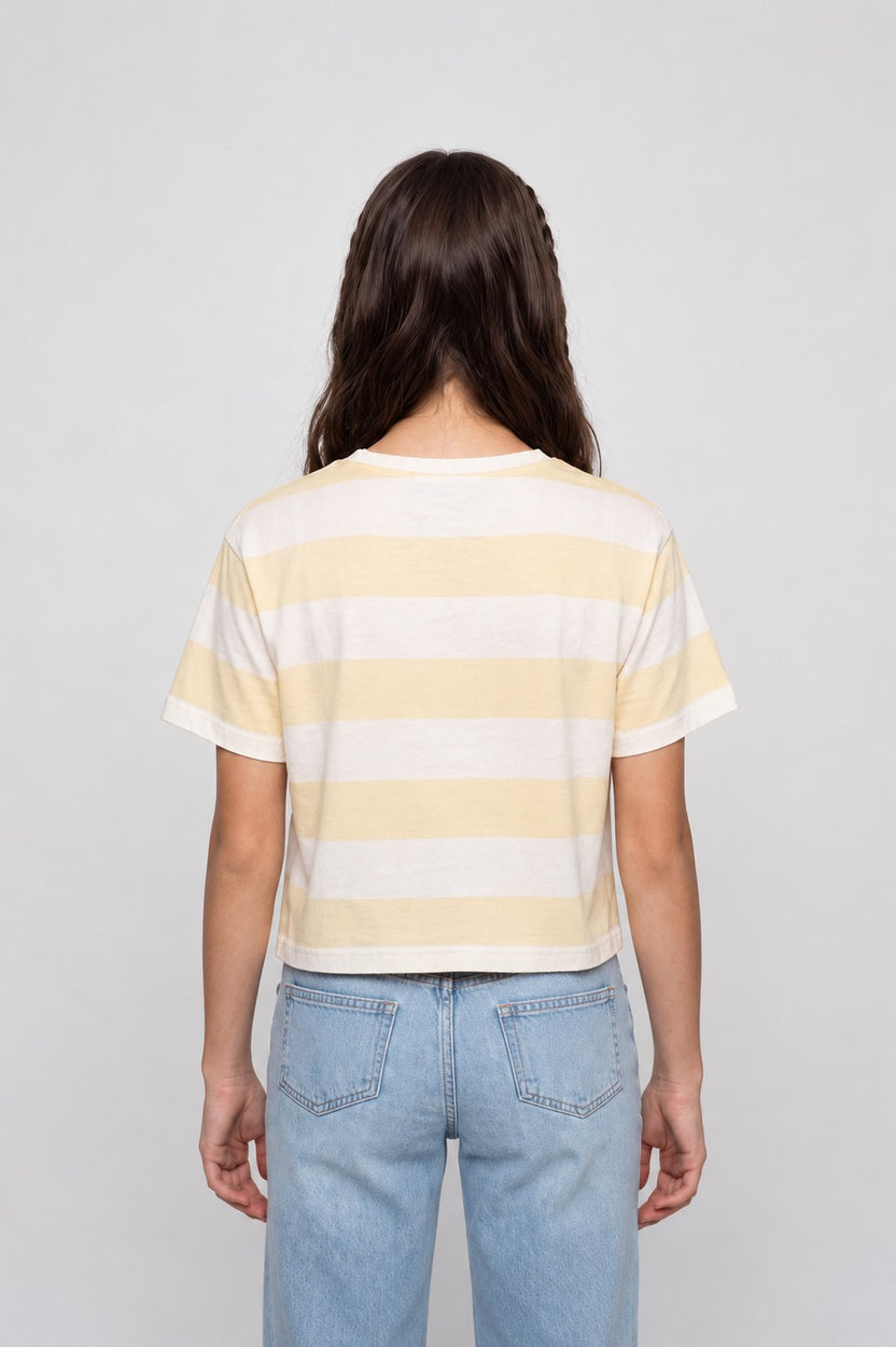 Yellow Striped Cotton Regular Fit T-Shirt for Women - Image 5