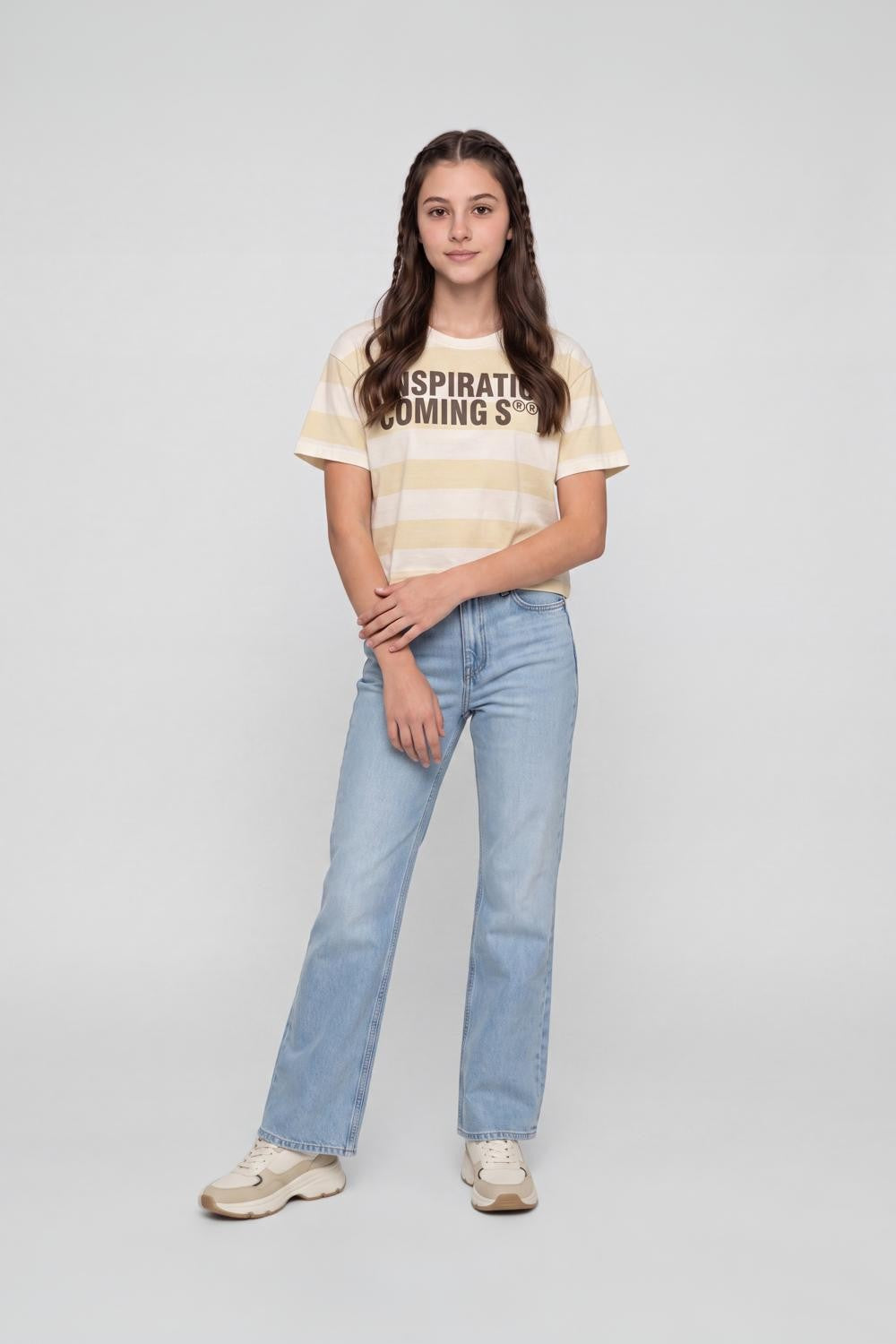 Yellow Striped Cotton Regular Fit T-Shirt for Women - Image 6