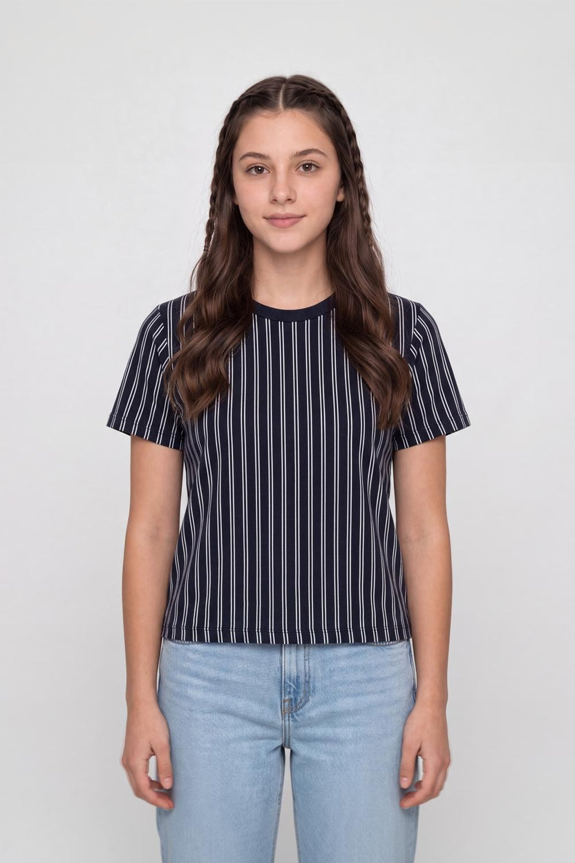 Navy Stripes Cotton Regular Fit T-Shirt for Women - Image 2