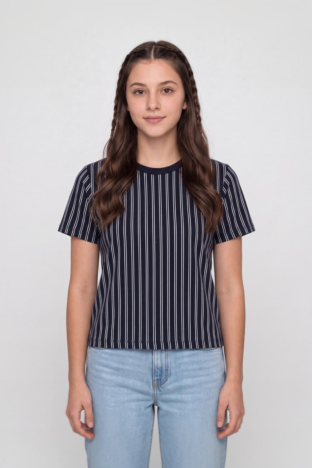 Navy Stripes Cotton Regular Fit T-Shirt for Women - Image 2