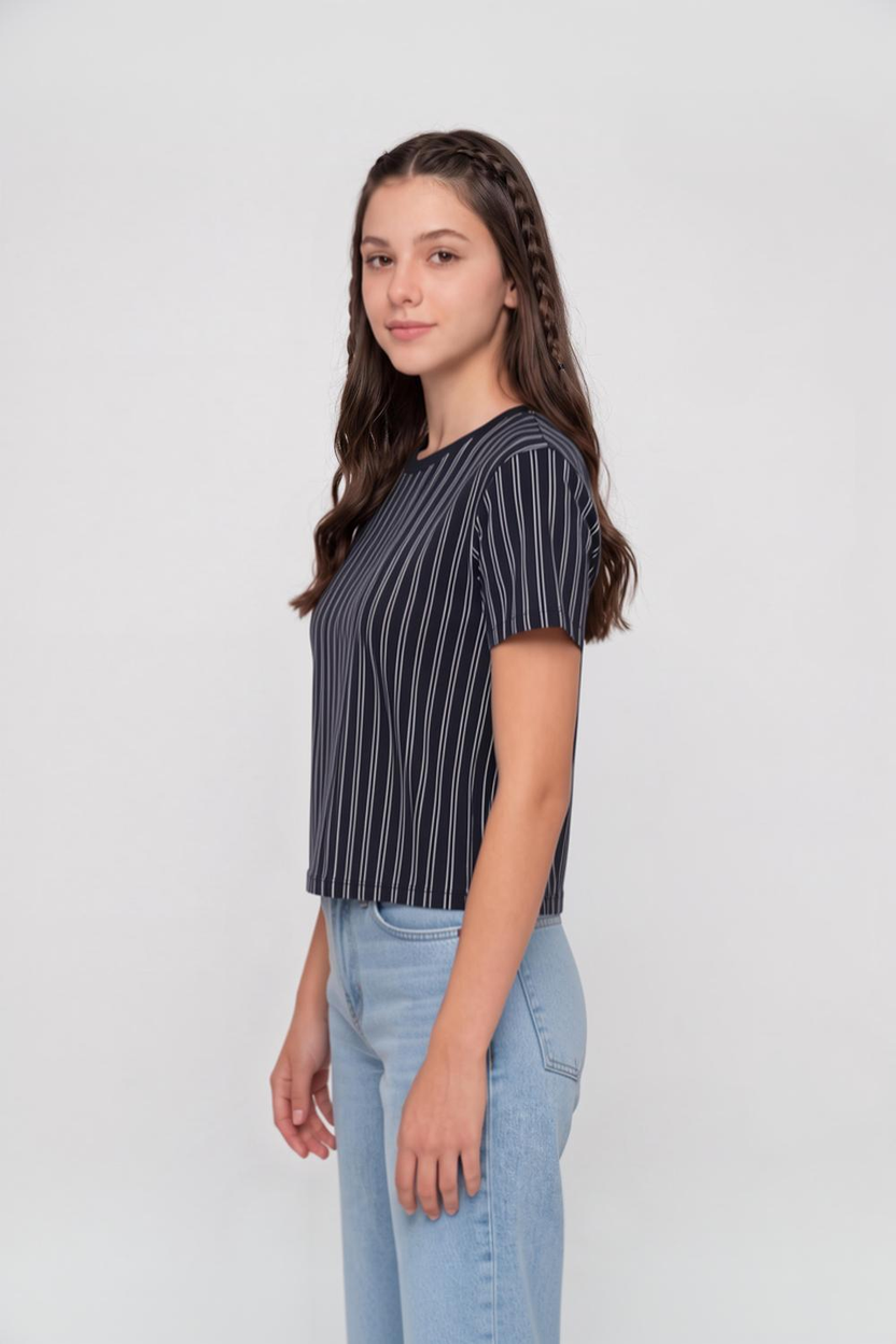 Navy Stripes Cotton Regular Fit T-Shirt for Women - Image 4