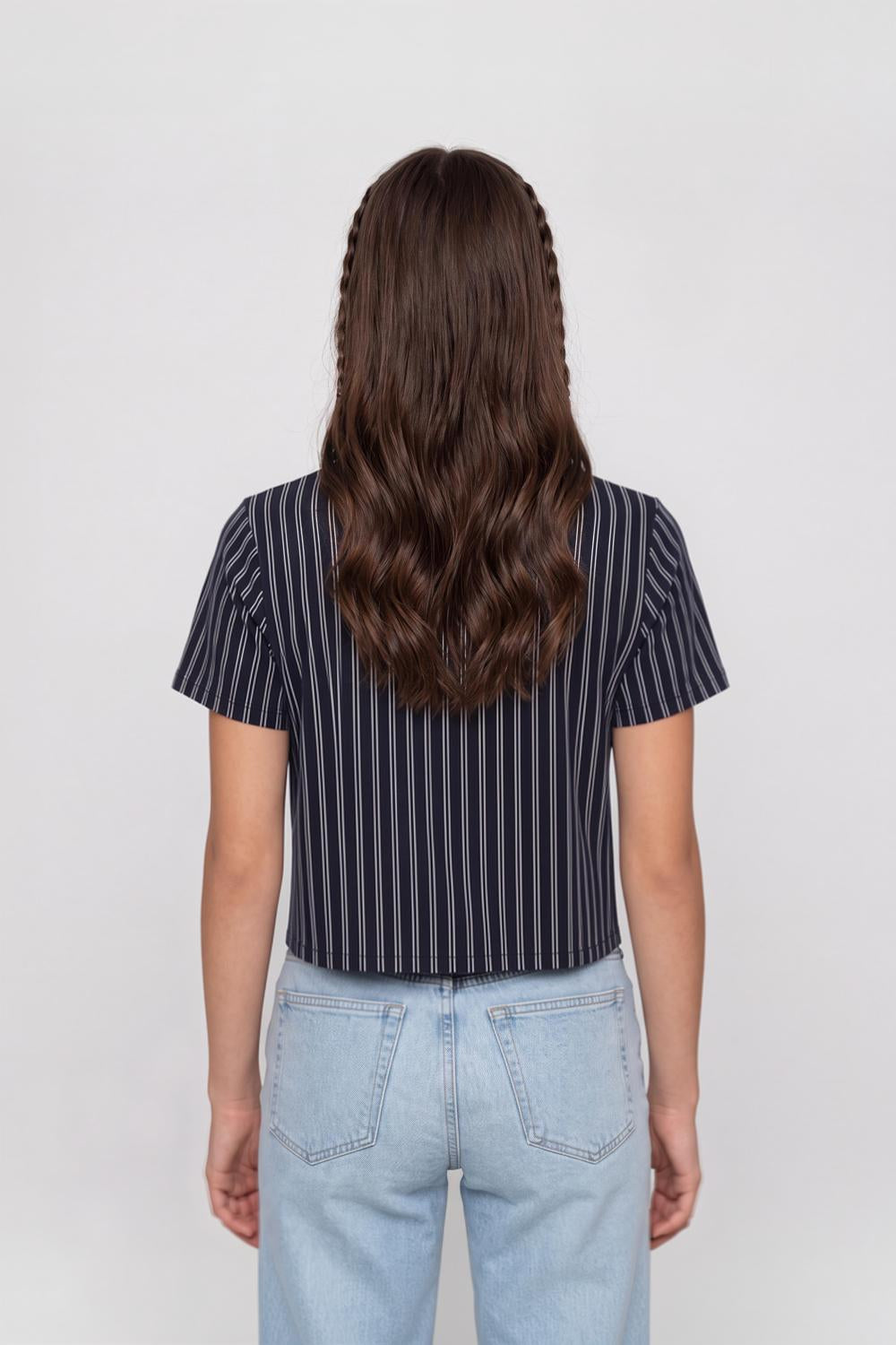 Navy Stripes Cotton Regular Fit T-Shirt for Women - Image 5