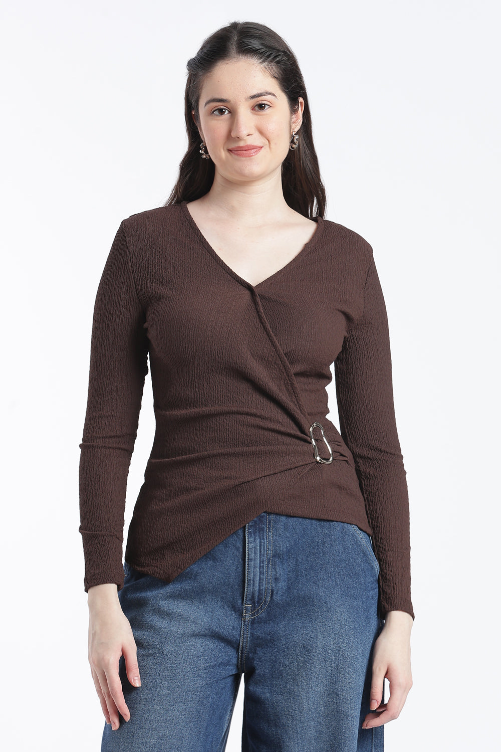 Chocolate Regular Fit Wrap Top for Women - Image 2