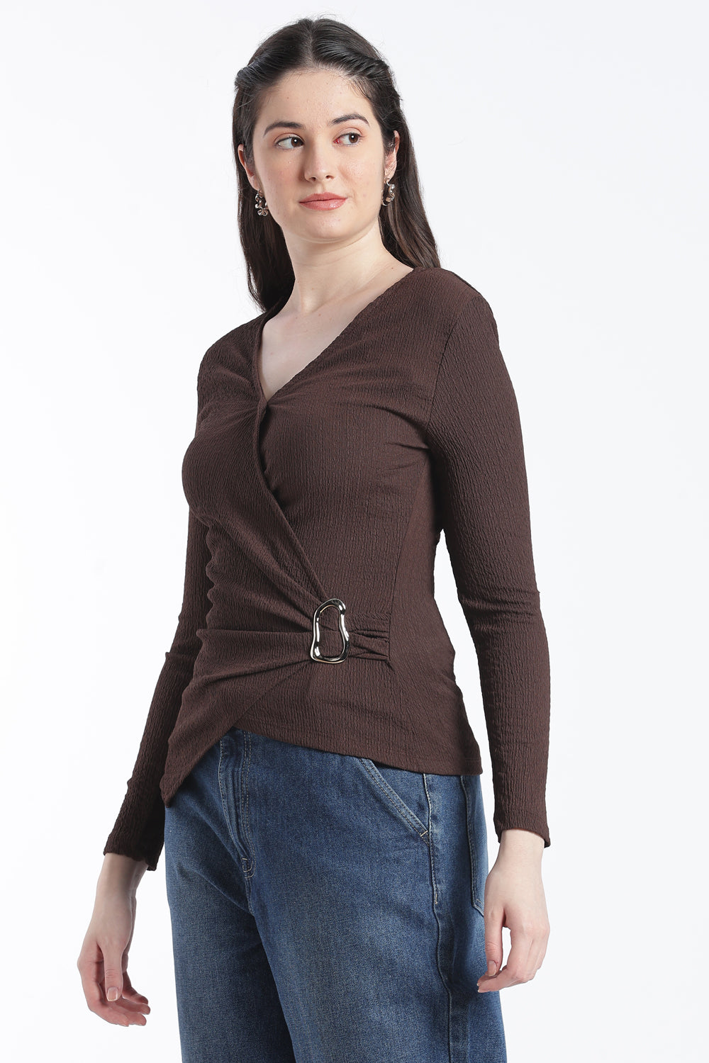 Chocolate Regular Fit Wrap Top for Women - Image 4
