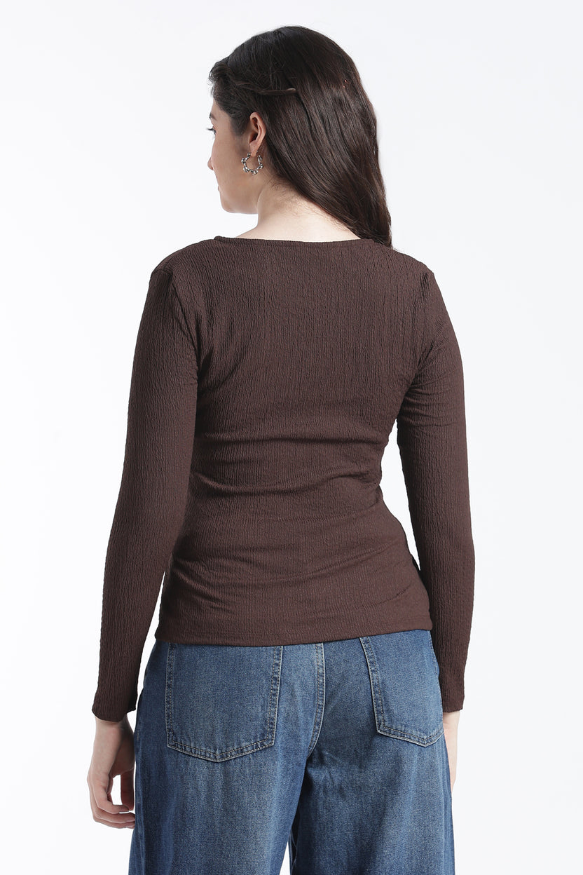 Chocolate Regular Fit Wrap Top for Women - Image 5