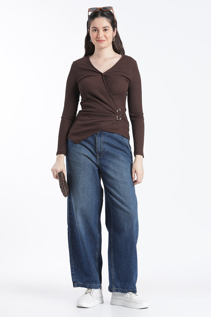 Chocolate Regular Fit Wrap Top for Women - Image 6