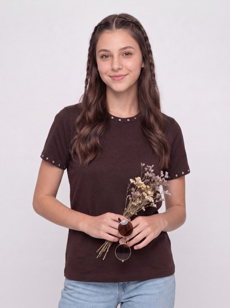 Brown Cotton Regular Fit T-Shirt for Women - Image 1