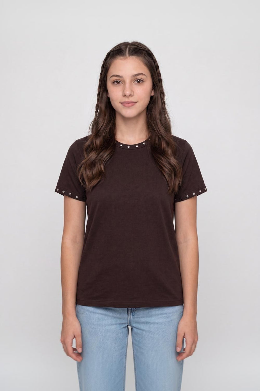 Brown Cotton Regular Fit T-Shirt for Women - Image 2