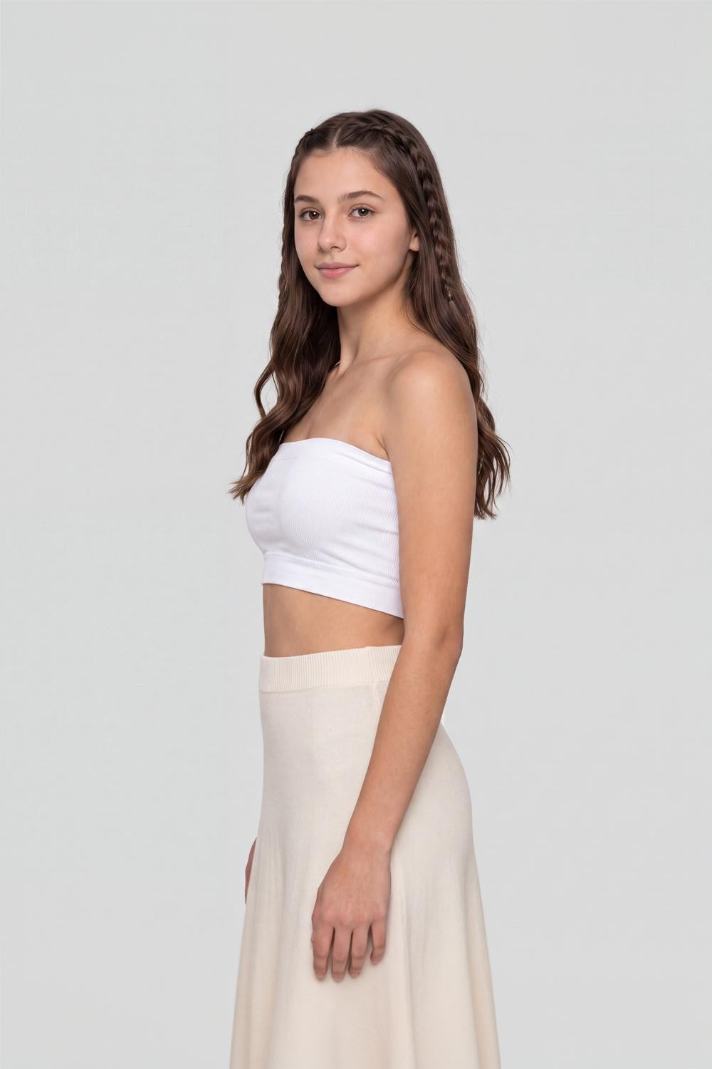 White Solid Tube Bra for Women - Image 4