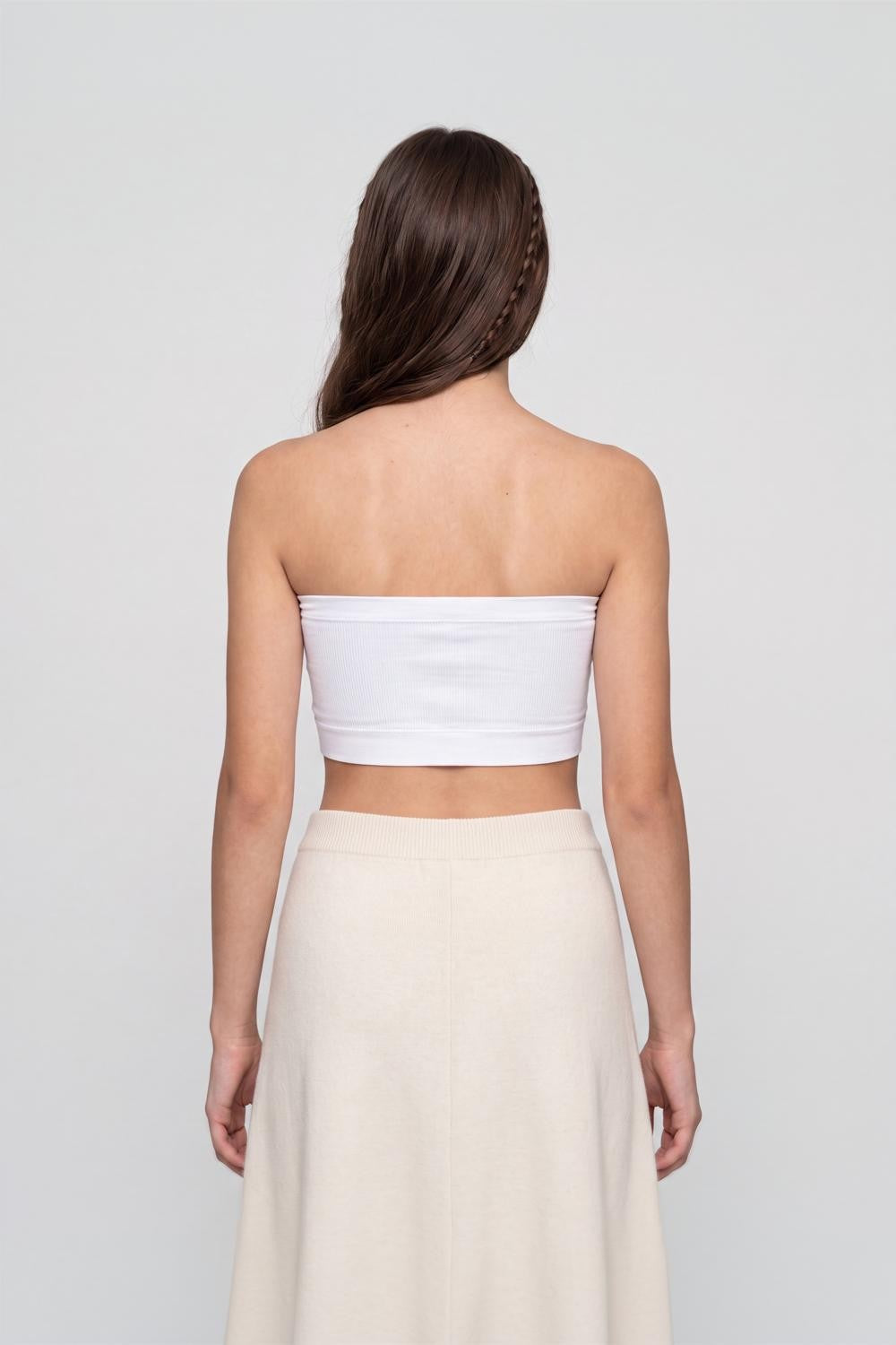 White Solid Tube Bra for Women - Image 5