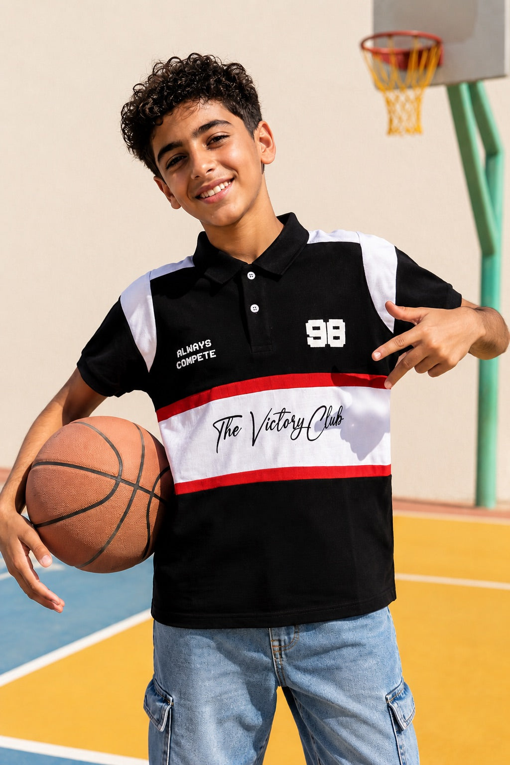 Black Typographic Regular Fit T-Shirt for Tweens Boys - Image 1