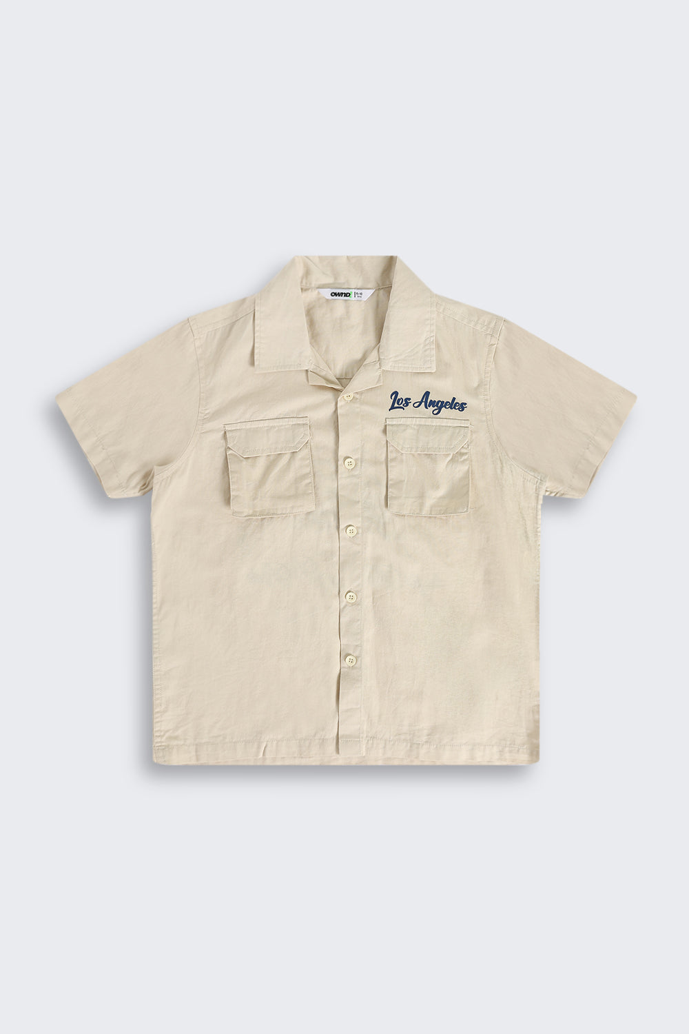 Beige Chest Pocket Style with Ocean Graphic Utility Shirt for Tweens Boys - Image 2