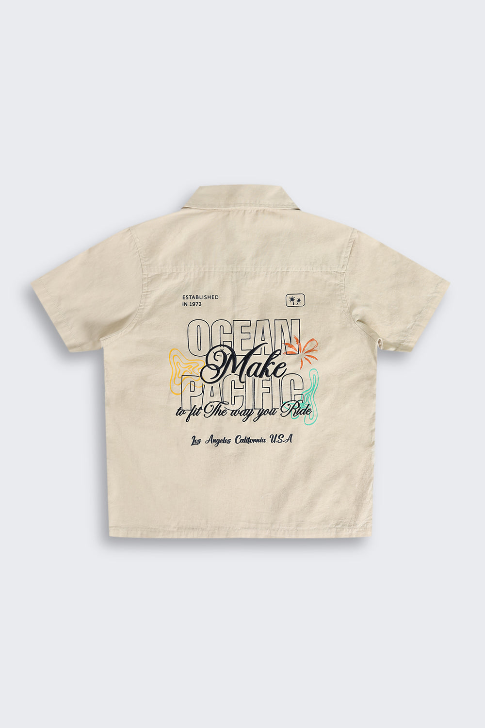 Beige Chest Pocket Style with Ocean Graphic Utility Shirt for Tweens Boys - Image 3