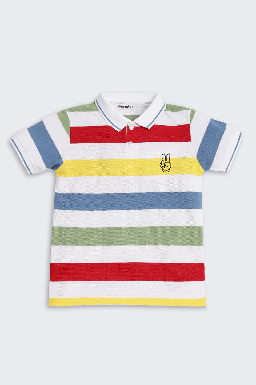 Multi-coloured Striped Regular Fit T-Shirt for Boys - Image 2