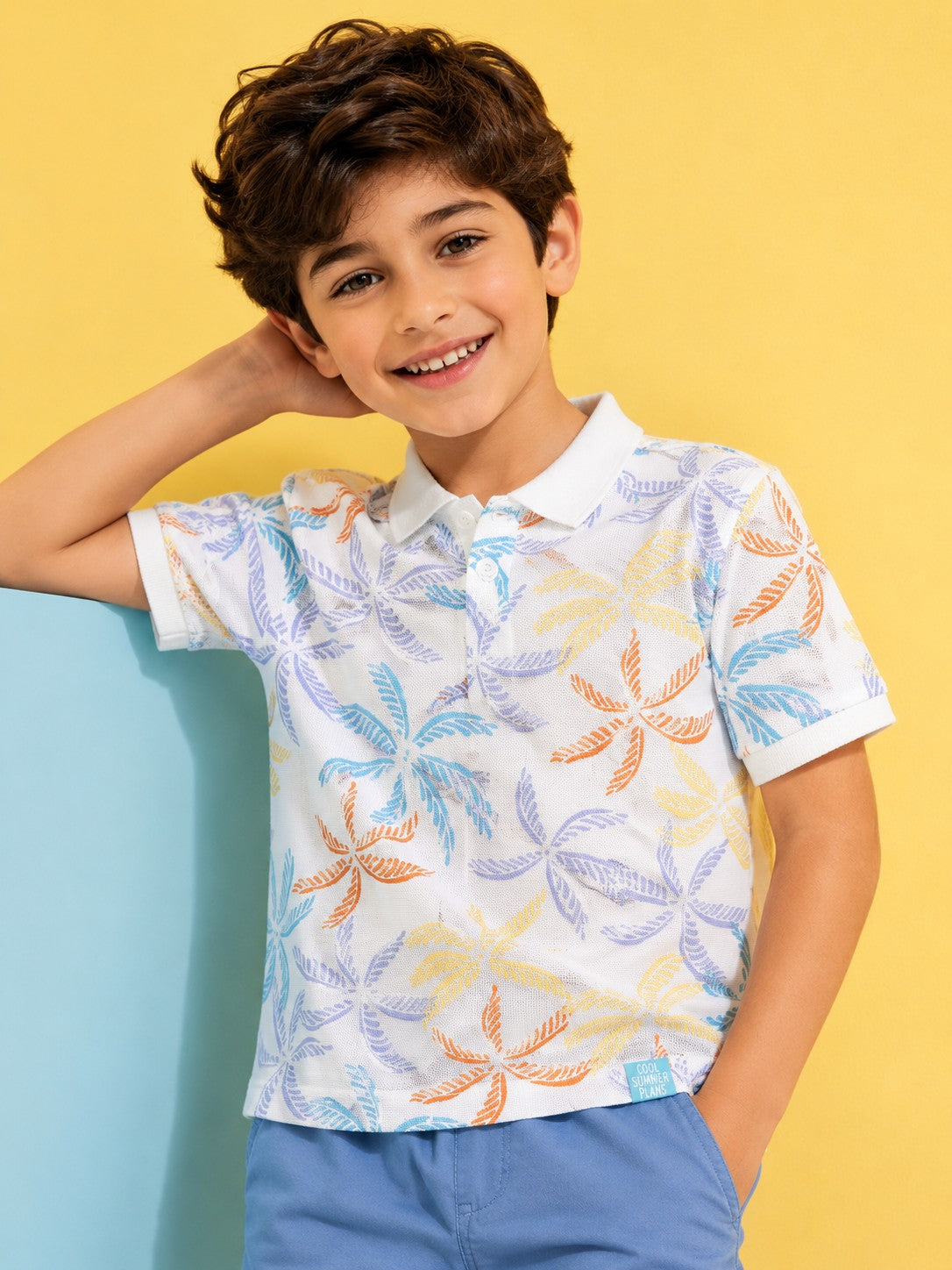 White Printed Summer T-Shirt for Boys - Image 1
