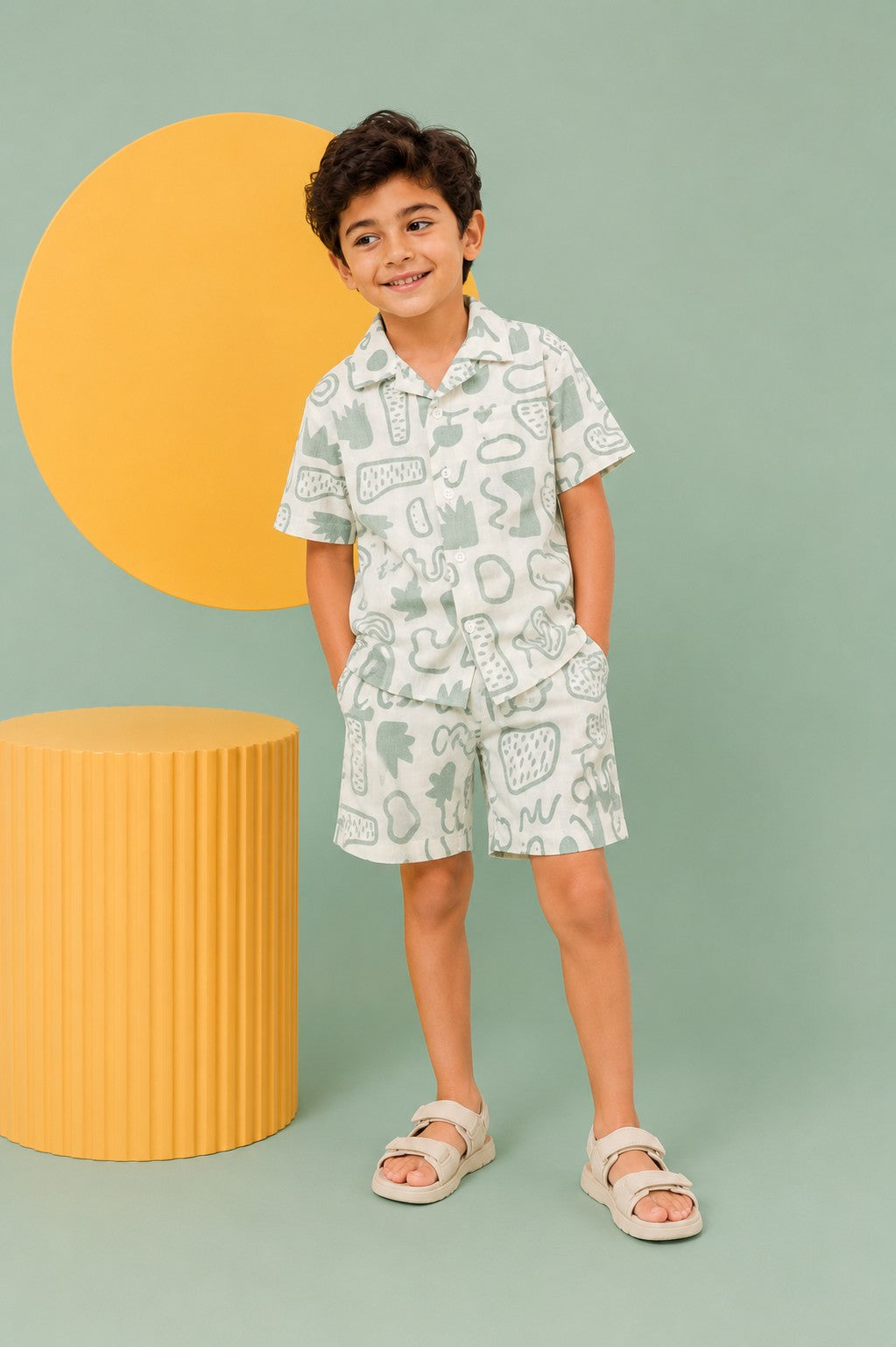Green Cotton Regular Fit Co-ord Set for Boys - Image 1