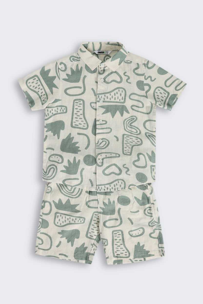 Green Cotton Regular Fit Co-ord Set for Boys - Image 2