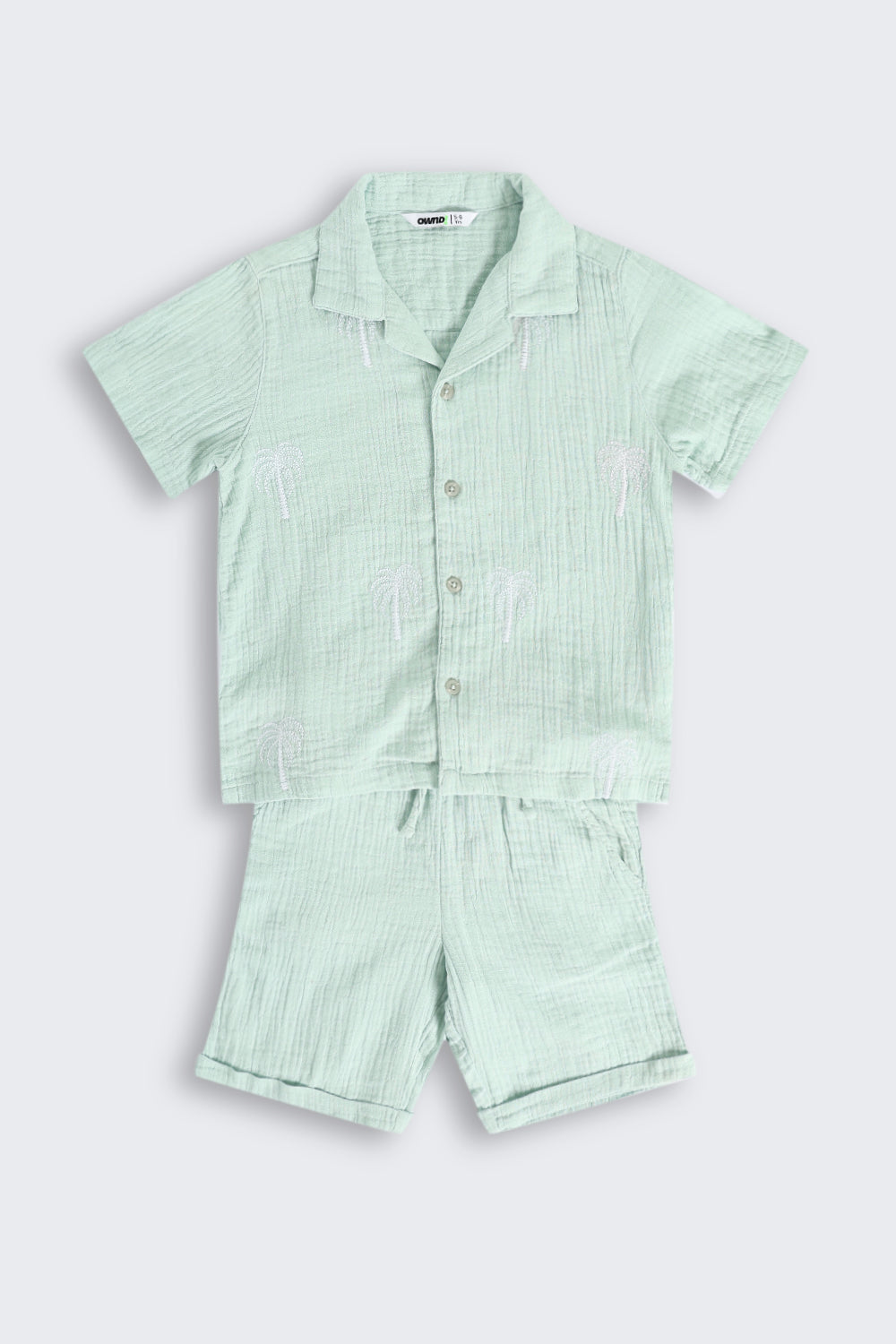 Green Embroidered Cotton Regular Fit Co-ord Set for Boys - Image 2