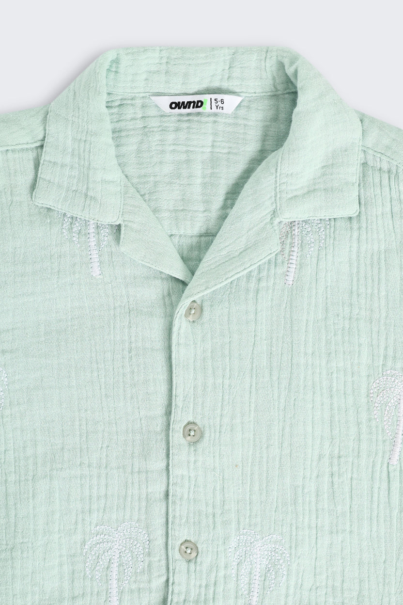 Green Embroidered Cotton Regular Fit Co-ord Set for Boys - Image 6