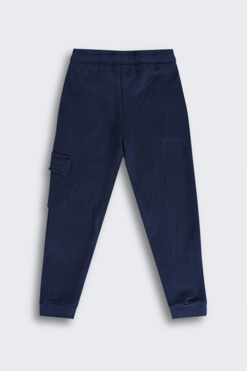 Navy Typographic Cotton Joggers for Boys - Image 3