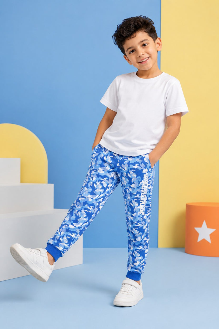 Blue Shark all over Printed Regular Fit Jogger for Boys - Image 1