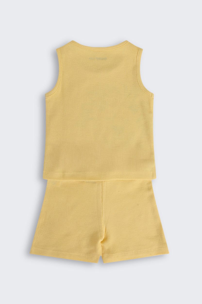 Yellow Tiger Printed Cotton Regular Fit Co-ord Set for Infant Boys - Image 3