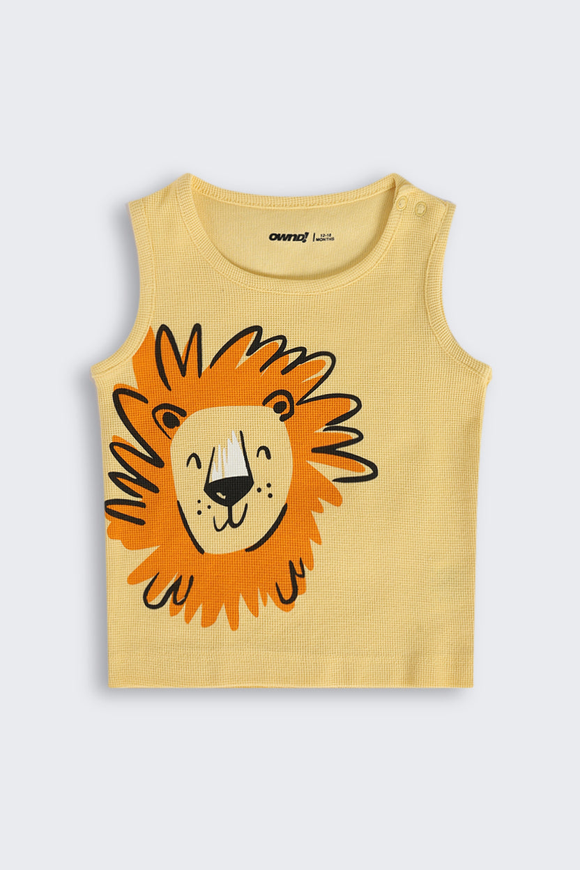 Yellow Tiger Printed Cotton Regular Fit Co-ord Set for Infant Boys - Image 4