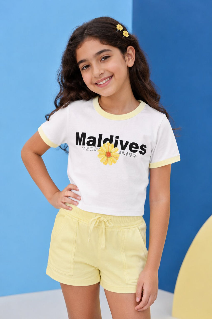 White Difital Print T-Shirt for Tweens Girls - Image 1