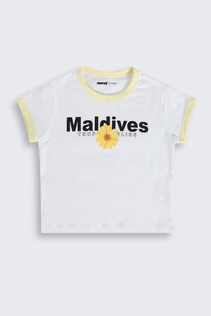White Difital Print T-Shirt for Tweens Girls - Image 2