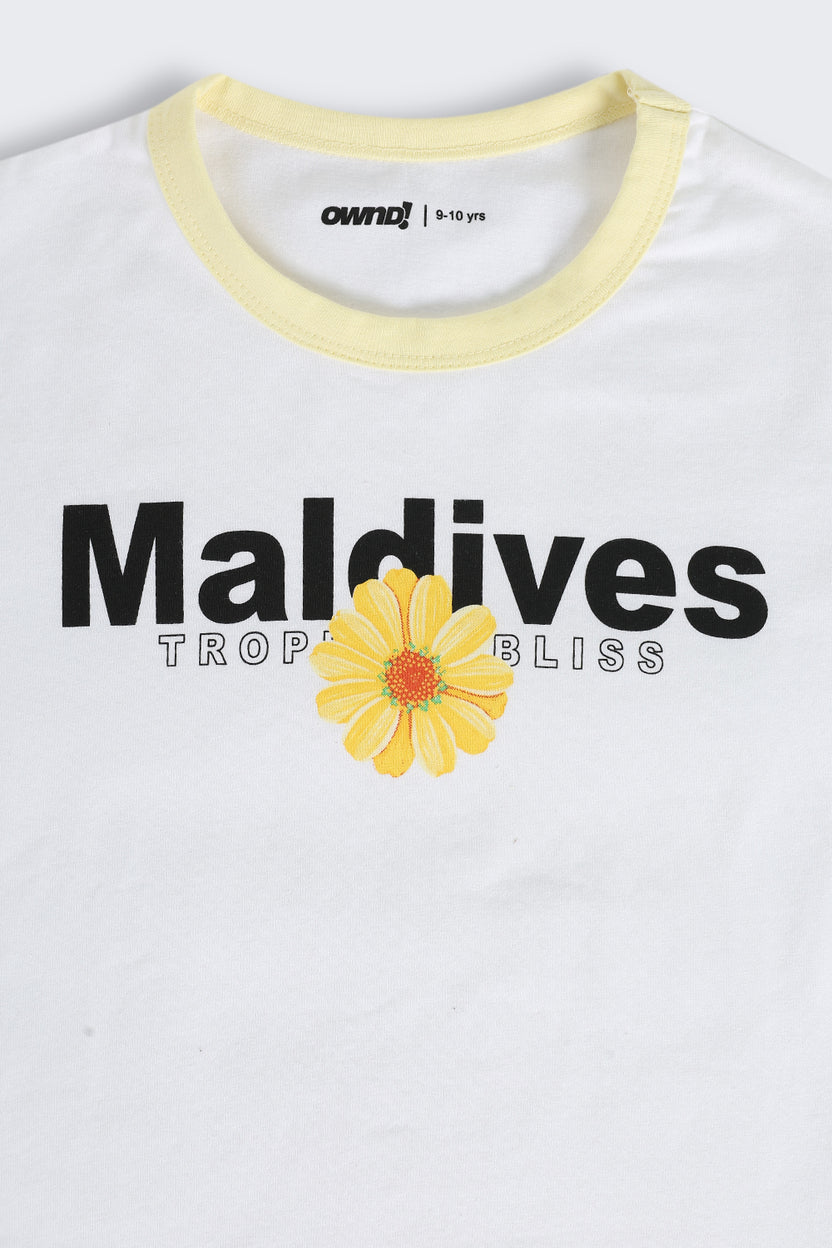 White Difital Print T-Shirt for Tweens Girls - Image 5
