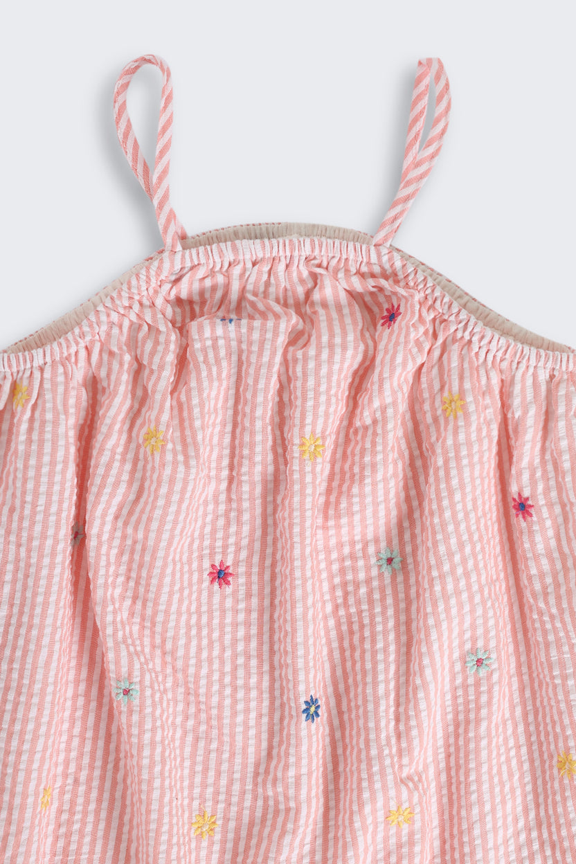 Coral Striped Dress for Girls - Image 4