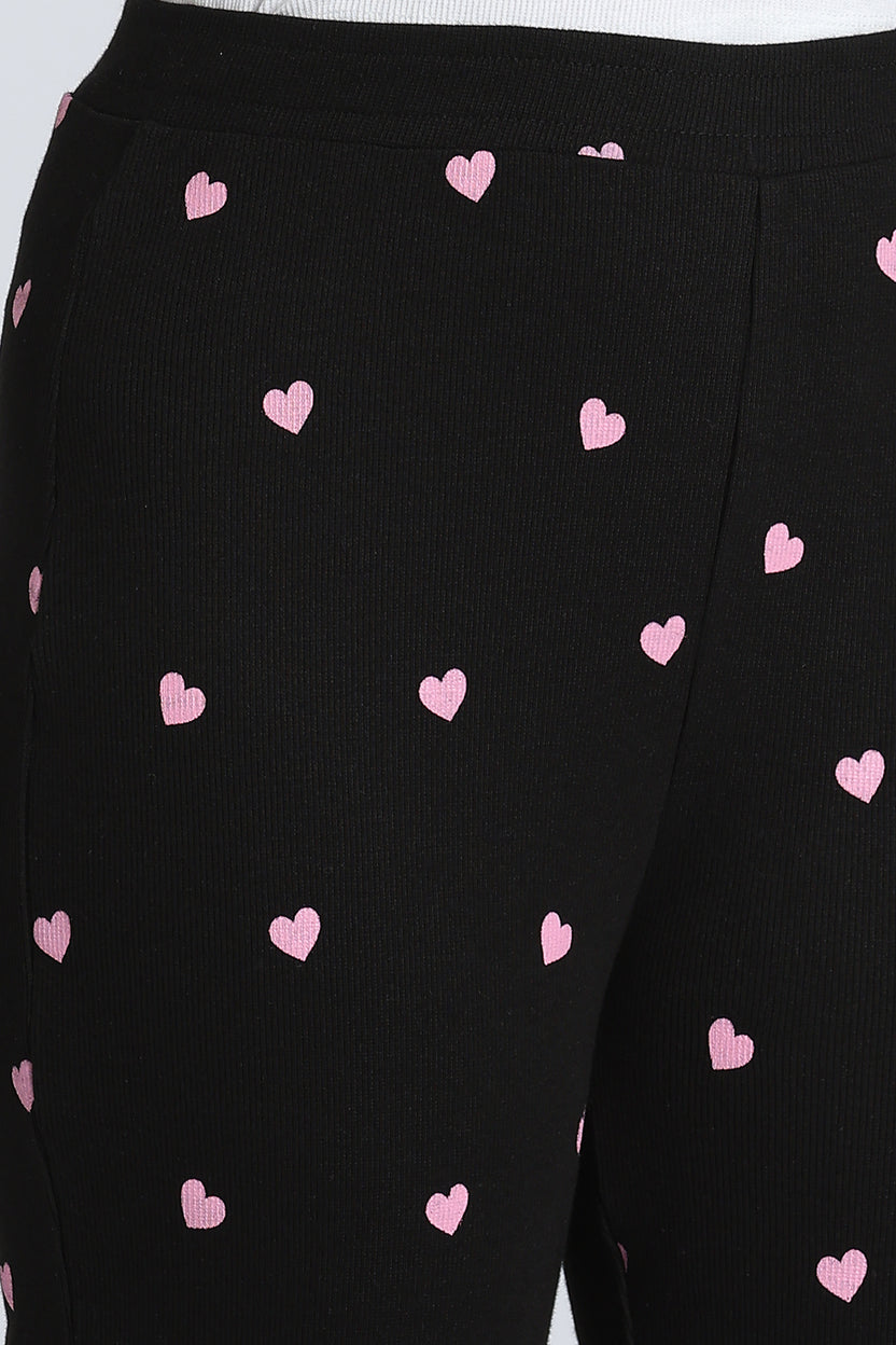Black Heart Printed Mid Rise Straight Fit Lounge Pant for Women - Image 7