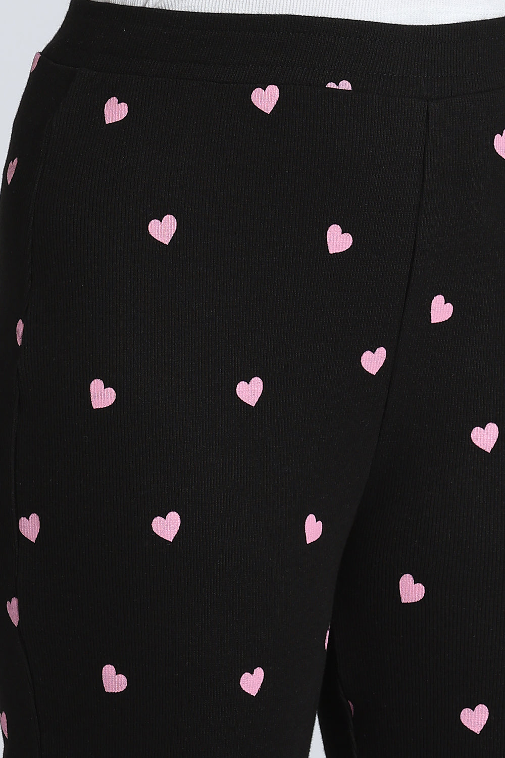 Black Heart Printed Mid Rise Straight Fit Lounge Pant for Women - Image 7