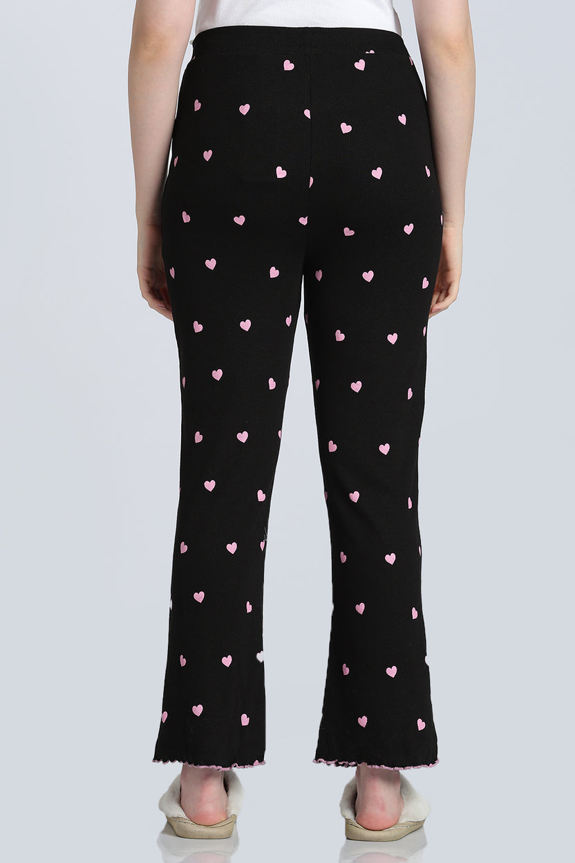 Black Heart Printed Mid Rise Straight Fit Lounge Pant for Women - Image 5