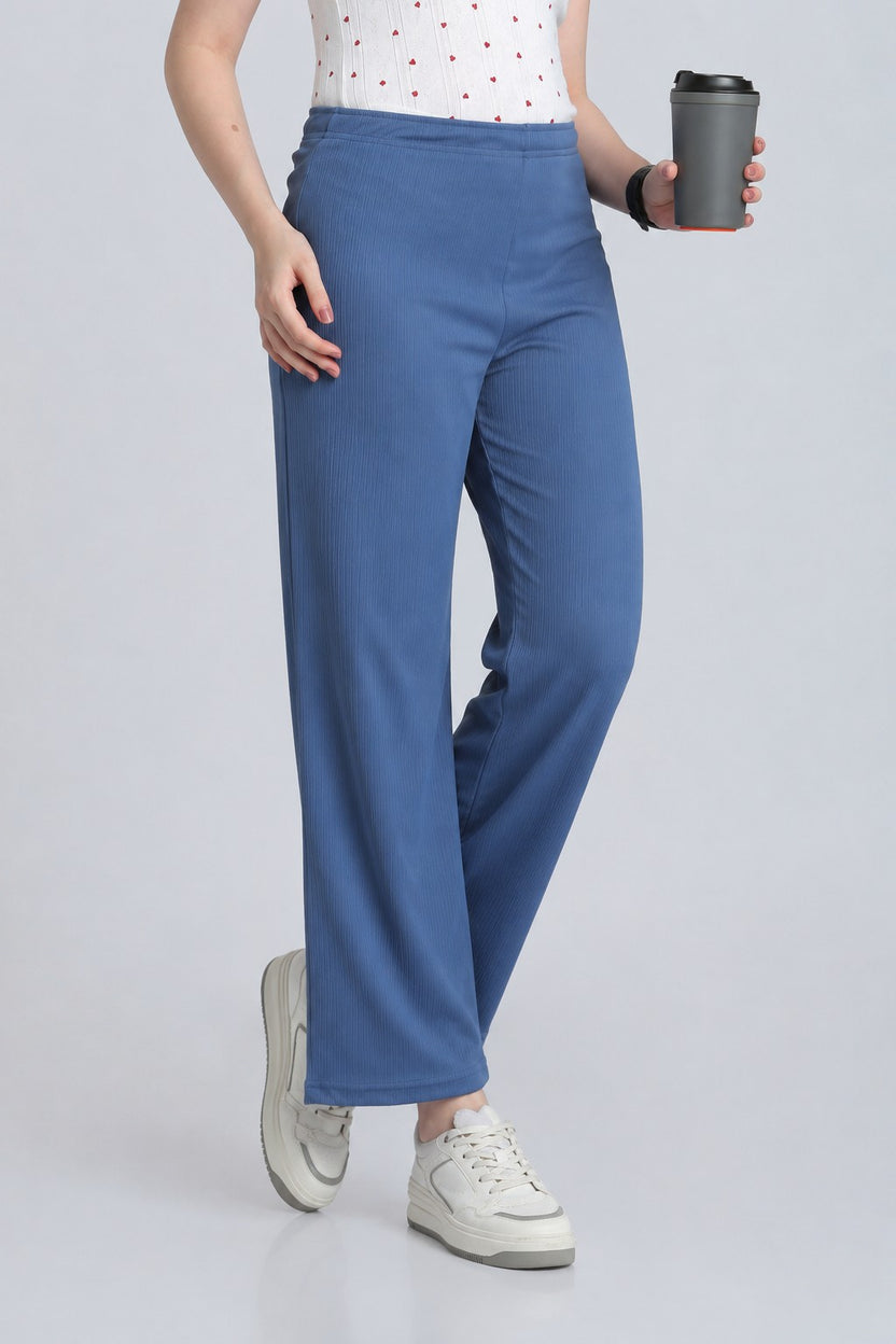 Blue Mid Rise Straight Fit Lounge Pant for Women - Image 1