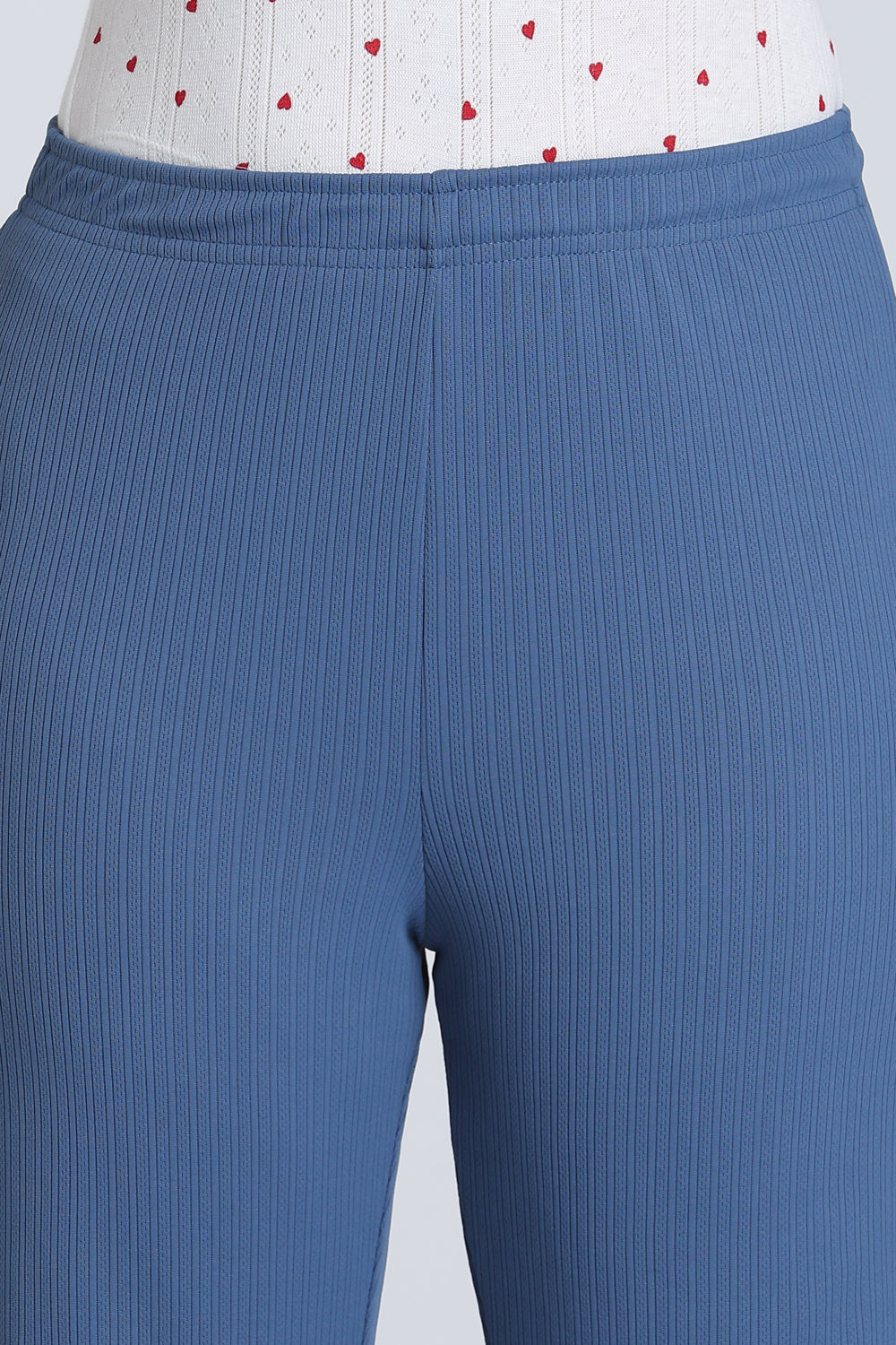 Blue Mid Rise Straight Fit Lounge Pant for Women - Image 3