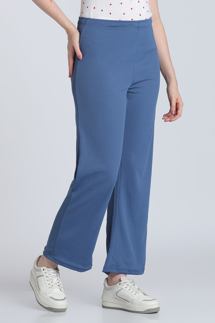 Blue Mid Rise Straight Fit Lounge Pant for Women - Image 4
