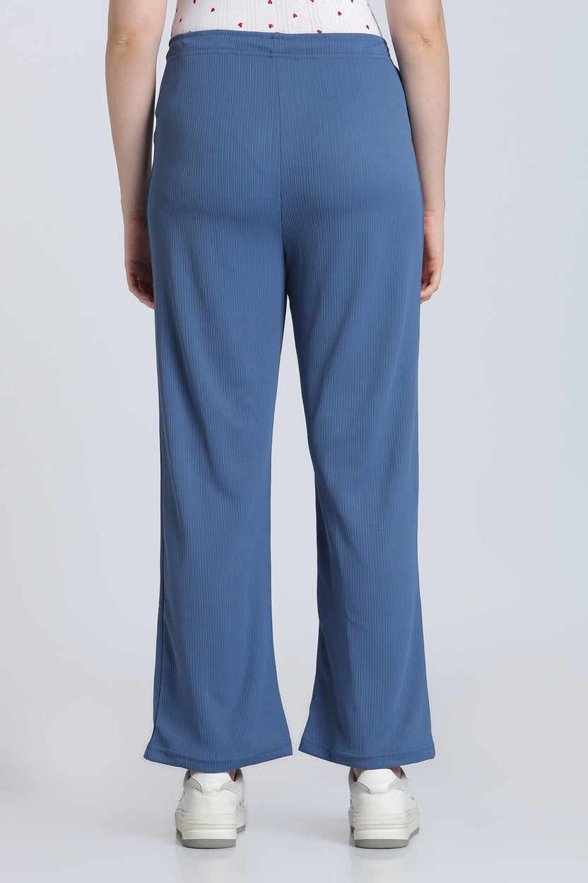 Blue Mid Rise Straight Fit Lounge Pant for Women - Image 5