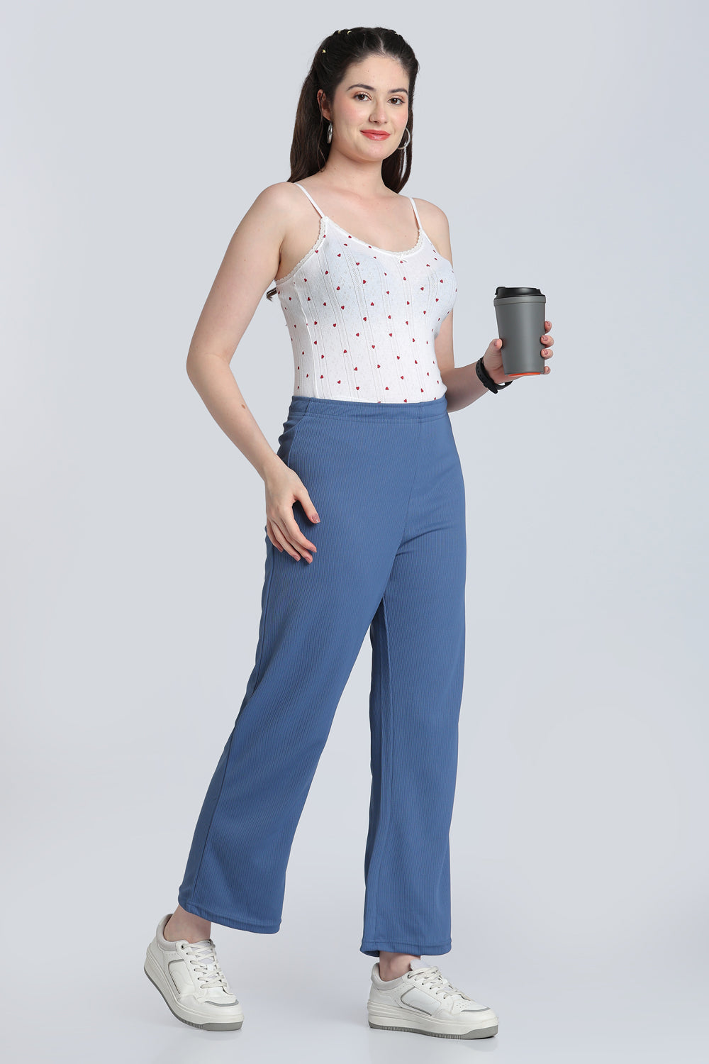 Blue Mid Rise Straight Fit Lounge Pant for Women - Image 6