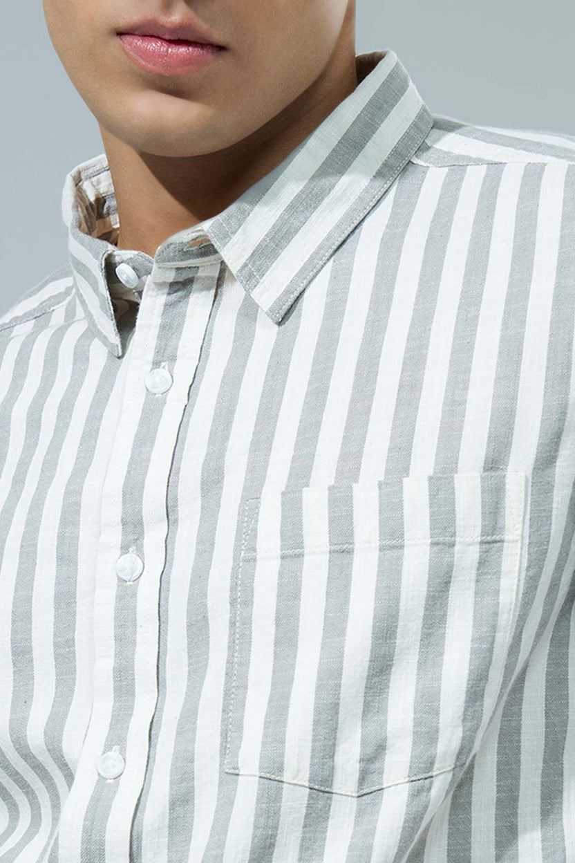 Olive Striped Regular Fit Casual Shirt for Men - Image 3