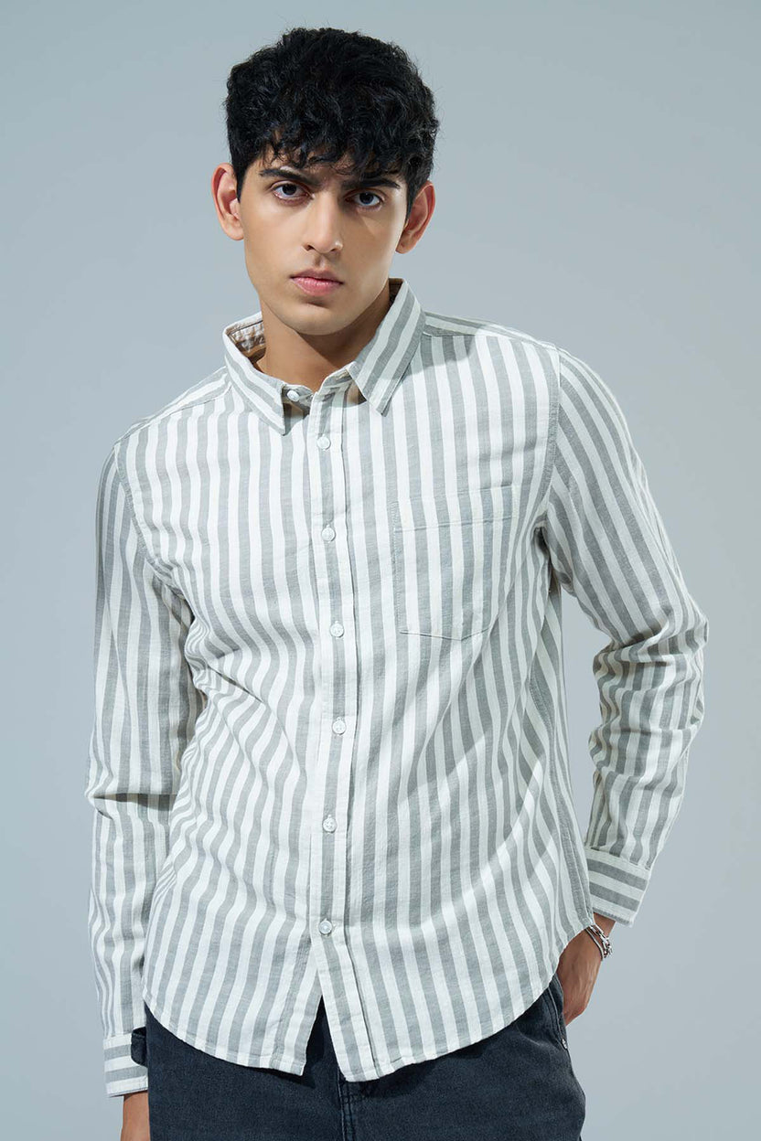 Olive Striped Regular Fit Casual Shirt for Men - Image 2