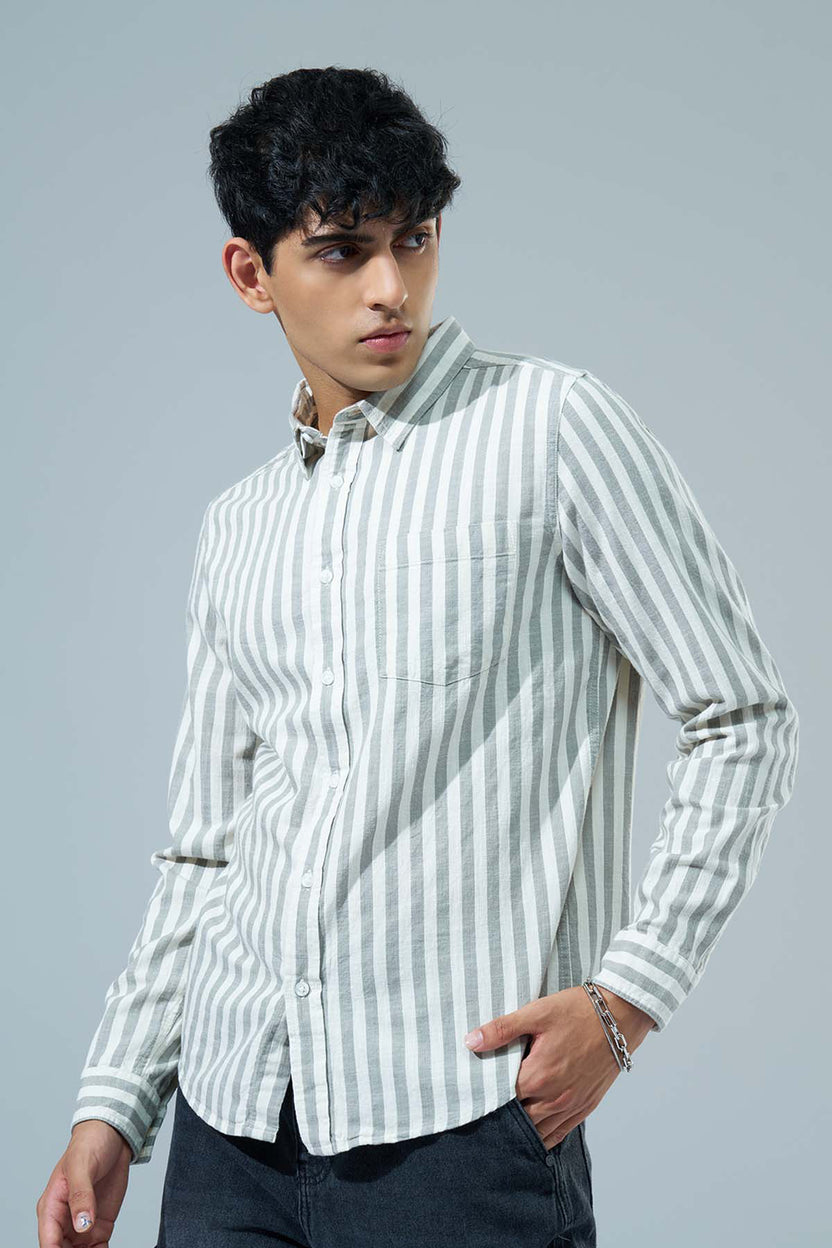 Olive Striped Regular Fit Casual Shirt for Men - Image 4