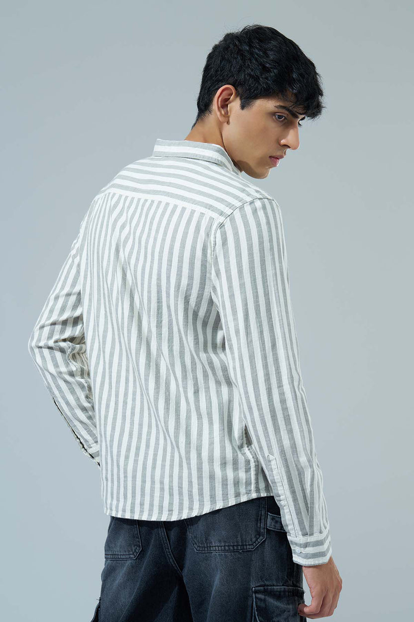 Olive Striped Regular Fit Casual Shirt for Men - Image 5