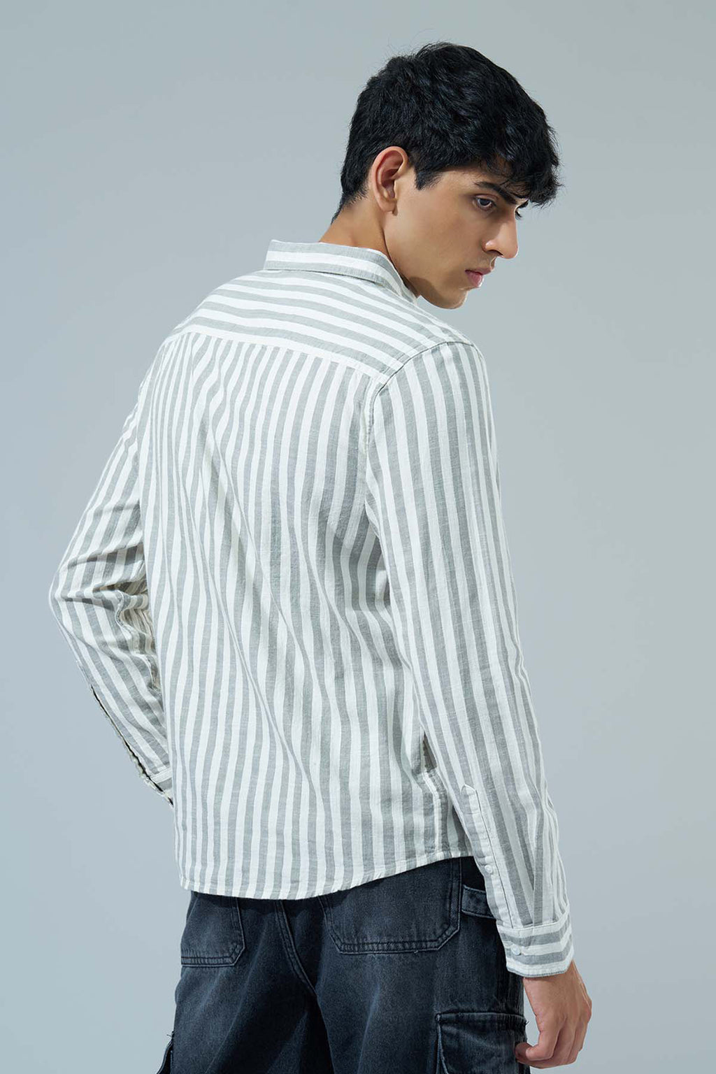 Olive Striped Regular Fit Casual Shirt for Men - Image 5