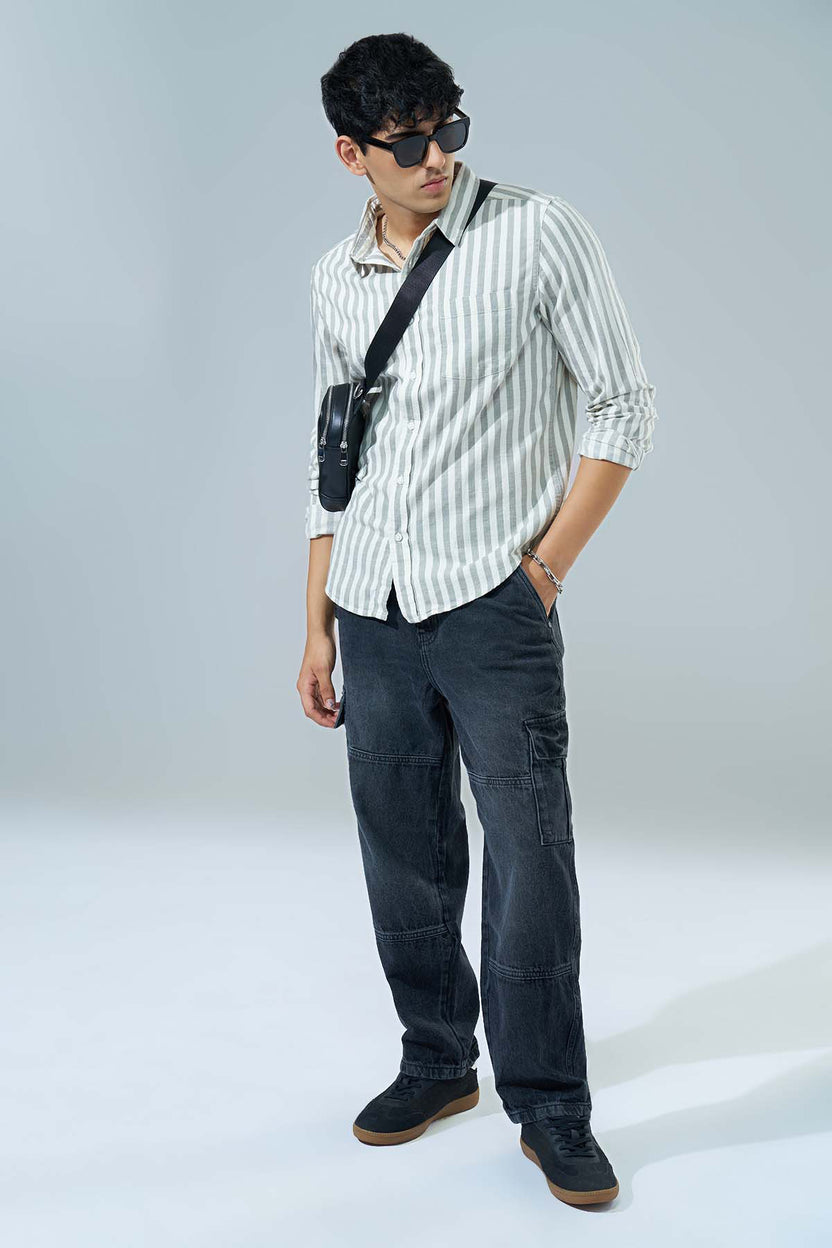 Olive Striped Regular Fit Casual Shirt for Men - Image 6