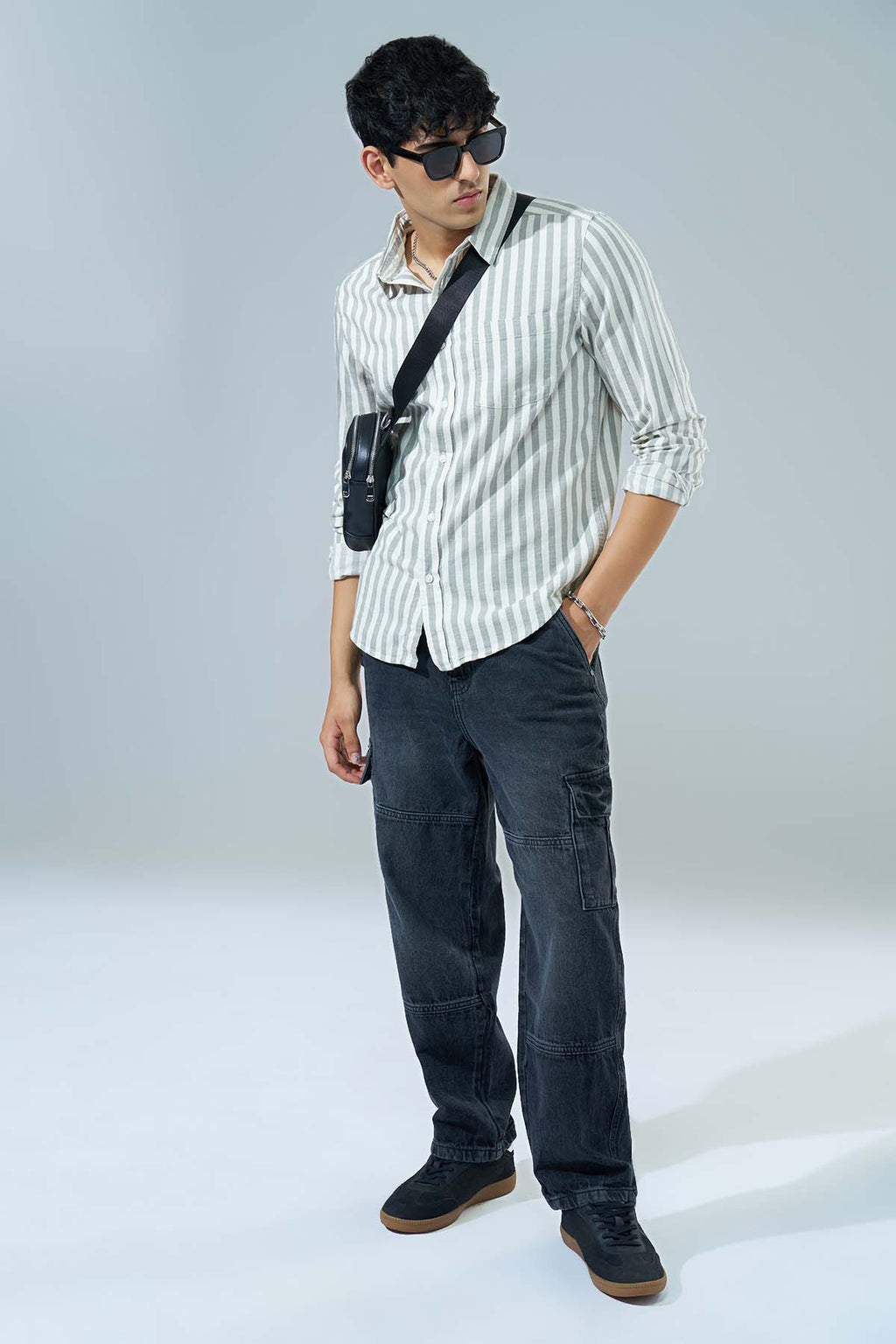 Olive Striped Regular Fit Casual Shirt for Men - Image 6