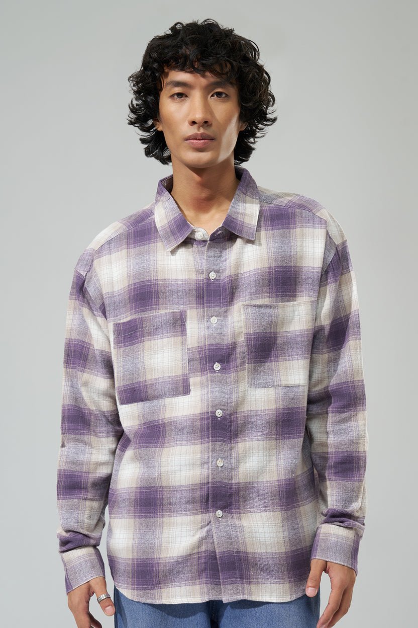 Purple Checks Regular Fit Shirt For Men - Image 3