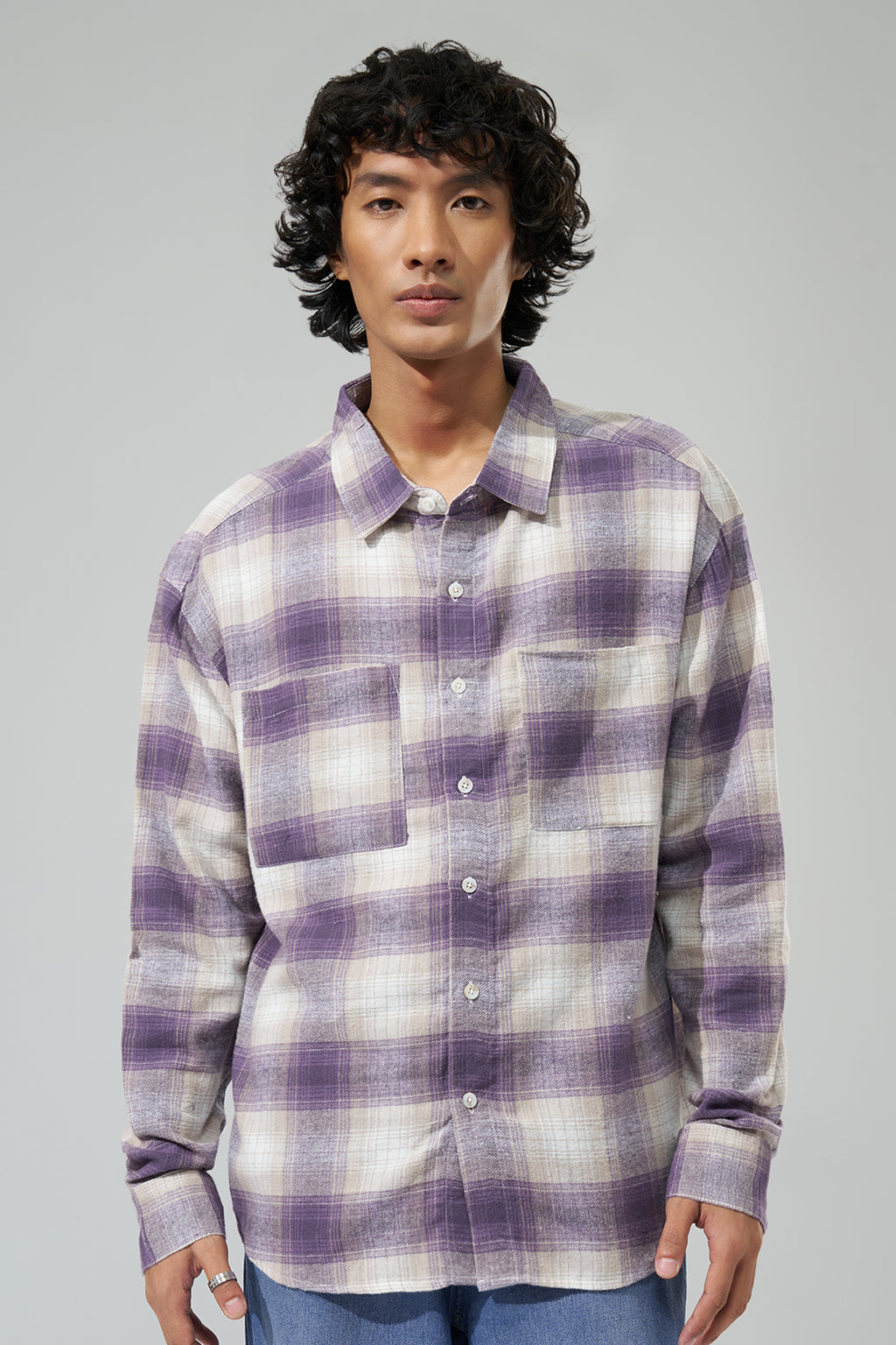 Purple Checks Regular Fit Shirt For Men - Image 3